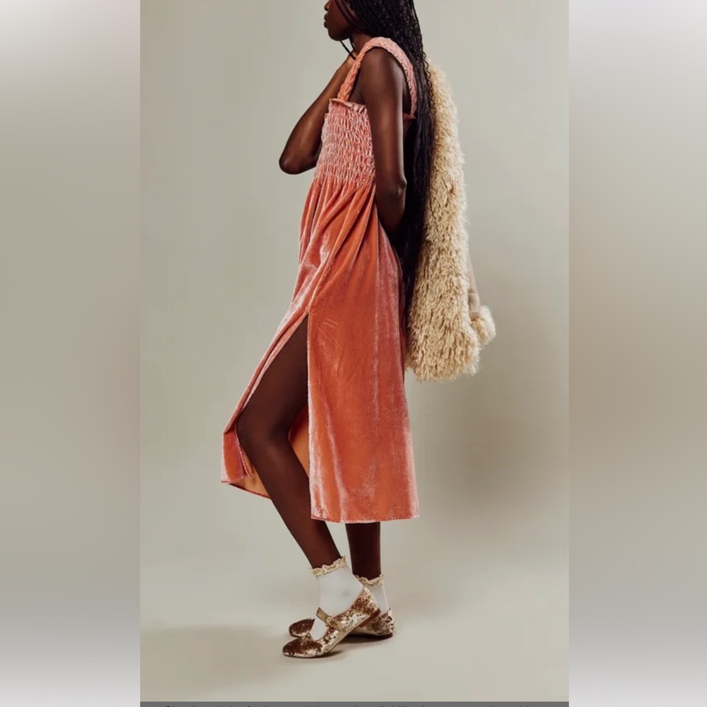 Free people Madeline  velvet smoked top dress women size S pink orange Nwot